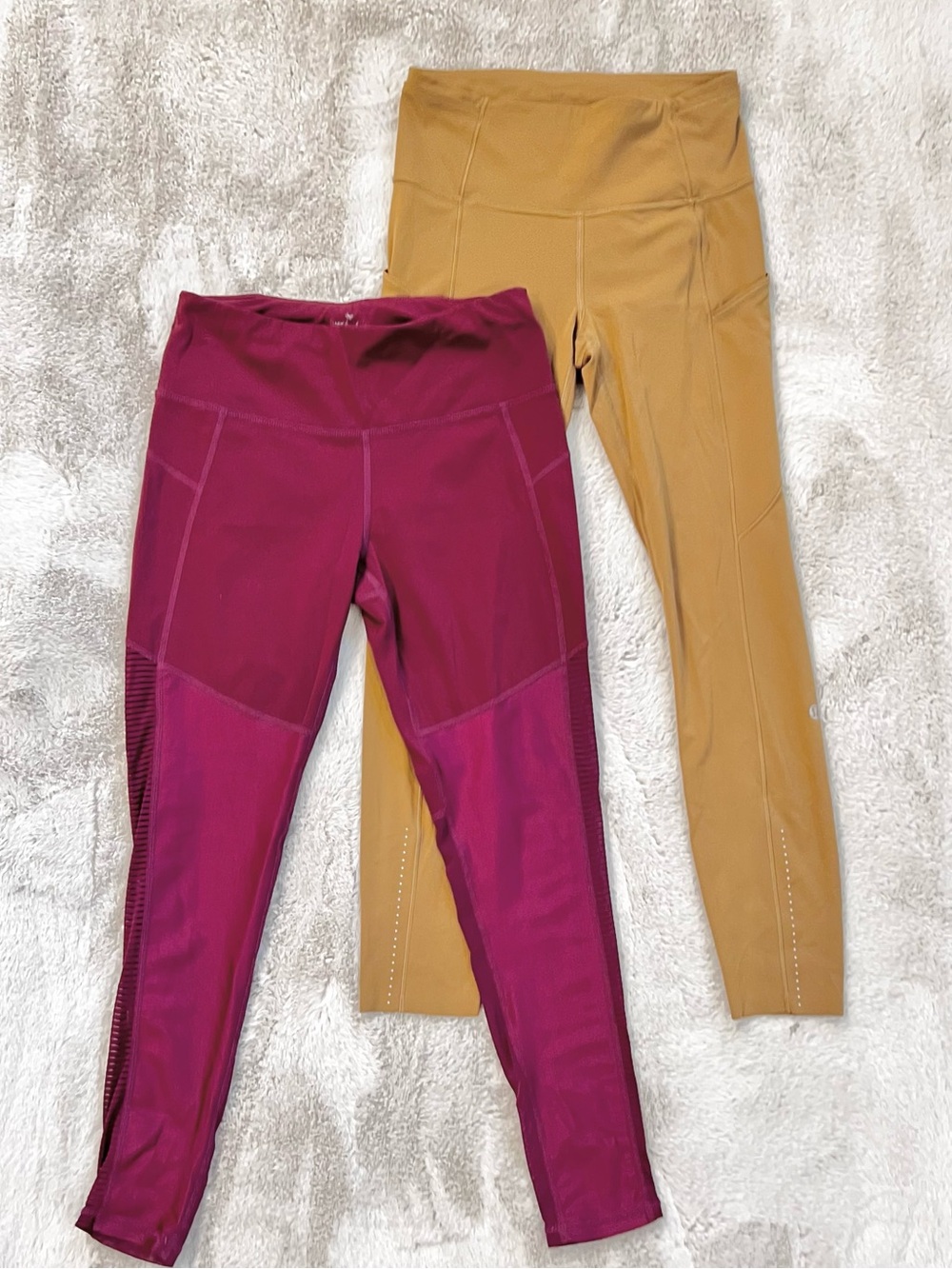 Lululemon and Sweaty Betty Cropped Leggings in Burgundy and Khaki